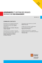 Cover of Volume 84, Number 1-2, 2017, pp. 1-101, Assurances et gestion des risques / Insurance and Risk Management