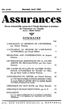 Cover of Volume 33, Number 1, 1965, pp. 1-71, Assurances