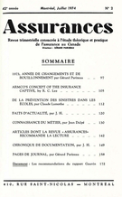 Cover of Volume 42, Number 2, 1974, pp. 97-179, Assurances