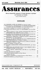 Cover of Volume 52, Number 1, 1984, pp. 1-135, Assurances