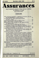 Cover of Volume 53, Number 2, 1985, pp. 141-276, Assurances
