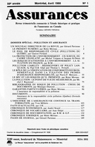 Cover of DOSSIER SPÉCIAL : POLLUTION ET ASSURANCE, Volume 56, Number 1, 1988, pp. 1-159, Assurances