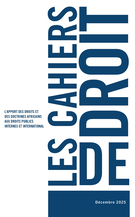 Cover for issue 'L'apport des droits et des doctrines africains aux droits publics internes et international' of the journal 'Les Cahiers de droit'