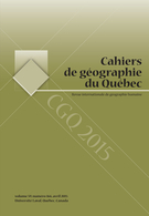 Cover of Volume 59, Number 166, April 2015, pp. 7-153, Cahiers de géographie du Québec