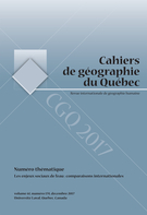 Cover of Les enjeux sociaux de l’eau : comparaisons internationales, Volume 61, Number 174, December 2017, pp. 415-606, Cahiers de géographie du Québec