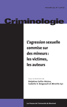 Cover of L’agression sexuelle commise sur des mineurs : les victimes, les auteurs, Volume 50, Number 1, Spring 2017, pp. 5-337, Criminologie