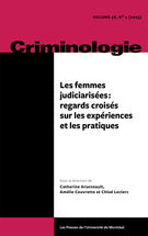 Cover for issue 'Les femmes judiciarisées : regards croisés sur les expériences et les pratiques' of the journal 'Criminologie'