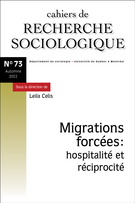Cover for issue 'Migrations forcées : hospitalité et réciprocité' of the journal 'Cahiers de recherche sociologique'
