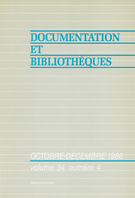 Cover of Volume 34, Number 4, October–December 1988, pp. 119-167, Documentation et bibliothèques