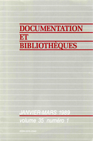 Cover of Volume 35, Number 1, January–March 1989, pp. 3-31, Documentation et bibliothèques