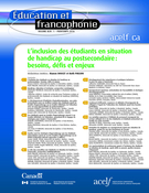 Cover of L’inclusion des étudiants en situation de handicap au postsecondaire : besoins, défis et enjeux, Volume 44, Number 1, Spring 2016, pp. 1-237, Éducation et francophonie