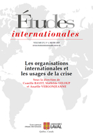 Cover for issue 'Les organisations internationales et les usages de la crise' of the journal 'Études internationales'