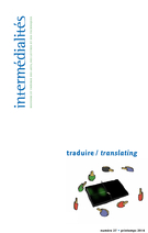 Cover of traduire, Number 27, Spring 2016, Intermédialités / Intermediality