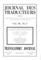 Cover of La traduction en pharmacie, Volume 2, Number 1, 1er Trimestre 1957, pp. 3-35, Journal des traducteurs / Translators' Journal