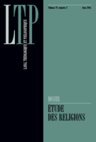 Cover of Quand les catégories deviennent un obstacle épistémologique pour l’étude des religions, Volume 70, Number 2, June 2014, pp. 221-401, Laval théologique et philosophique