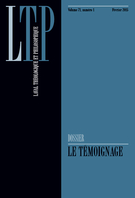Cover of Le témoignage, Volume 71, Number 1, February 2015, pp. 5-184, Laval théologique et philosophique