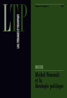 Cover for issue 'Michel Foucault et la théologie politique' of the journal 'Laval théologique et philosophique'