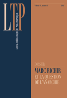 Cover for issue 'Marc Richir et la question de l'anarchie' of the journal 'Laval théologique et philosophique'