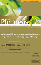 Cover for issue 'Multimodalité dans la communication pour l’agir professionnel : repérage et analyse' of the journal 'Phronesis'
