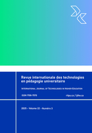 Cover for issue 'Volume 22, Number 3, 2025' of the journal 'Revue internationale des technologies en pédagogie universitaire / International Journal of Technologies in Higher Education'