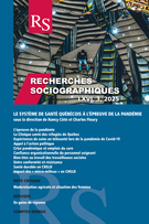 Cover for issue 'Le système de santé québécois à l'épreuve de la pandémie' of the journal 'Recherches sociographiques'