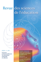 Cover of Se former professionnellement : une dynamique individuelle et collective, Volume 37, Number 2, 2011, pp. 231-448, Revue des sciences de l’éducation