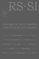Cover of La sémiotique du son : vers une architecture de l’acoustique et de l’auralité dans le théâtre post-dramatique. Tome I, Volume 35, Number 2-3, 2015, pp. 3-180, Recherches sémiotiques / Semiotic Inquiry