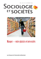 Cover of Manger – entre plaisirs et nécessités, Volume 46, Number 2, Fall 2014, pp. 5-308, Sociologie et sociétés