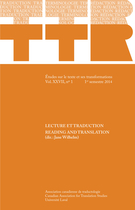 Cover of Lecture et traduction, Volume 27, Number 1, 1er semestre 2014, pp. 9-249, TTR