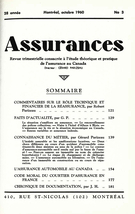 Couverture de Volume 28, numéro 3, 1960, p. 121-186, Assurances
