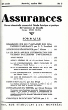 Couverture de Volume 29, numéro 3, 1961, p. 1-200, Assurances
