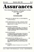 Couverture de Volume 30, numéro 2, 1962, p. 69-140, Assurances