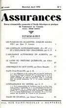 Couverture de Volume 38, numéro 1, 1970, p. 1-88, Assurances