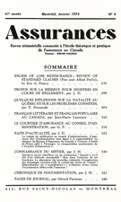 Couverture de Volume 41, numéro 4, 1974, p. 275-358, Assurances