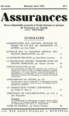 Couverture de Volume 42, numéro 1, 1974, p. 1-96, Assurances