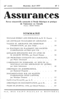 Couverture de Volume 45, numéro 1, 1977, p. 1-72, Assurances