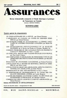 Couverture de Numéro spécial du cinquantenaire, Volume 50, numéro 1, 1982, p. 1-163, Assurances