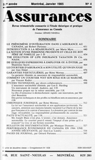 Couverture de Volume 52, numéro 4, 1985, p. 431-554, Assurances