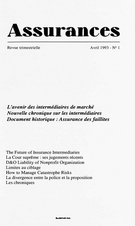 Couverture de Volume 61, numéro 1, 1993, p. 1-185, Assurances