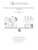 Couverture du numéro 'Éthique et traitement des plaintes' de la revue 'Canadian Journal of Bioethics / Revue canadienne de bioéthique'