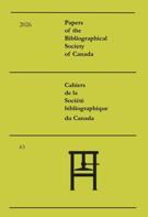 Couverture du numéro 'Volume 63, 2026' de la revue 'Papers of the Bibliographical Society of Canada / Cahiers de la Société bibliographique du Canada'