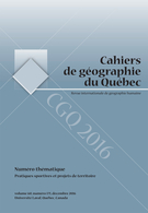 Couverture de Pratiques sportives et projets de territoire, Volume 60, numéro 171, décembre 2016, p. 433-611, Cahiers de géographie du Québec