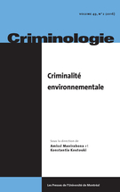 Couverture de Criminalité environnementale, Volume 49, numéro 2, automne 2016, p. 4-347, Criminologie