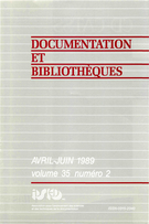 Couverture de Volume 35, numéro 2, avril–juin 1989, p. 35-67, Documentation et bibliothèques
