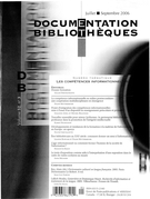 Couverture de Les compétences informationnelles, Volume 52, numéro 3, juillet–septembre 2006, p. 169-220, Documentation et bibliothèques
