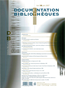 Couverture de Volume 53, numéro 2, avril–juin 2007, p. 65-138, Documentation et bibliothèques