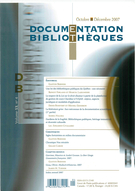 Couverture de Volume 53, numéro 4, octobre–décembre 2007, p. 189-231, Documentation et bibliothèques