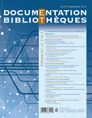 Couverture de La formation en sciences de l’information, Volume 61, numéro 2-3, avril–septembre 2015, p. 43-131, Documentation et bibliothèques