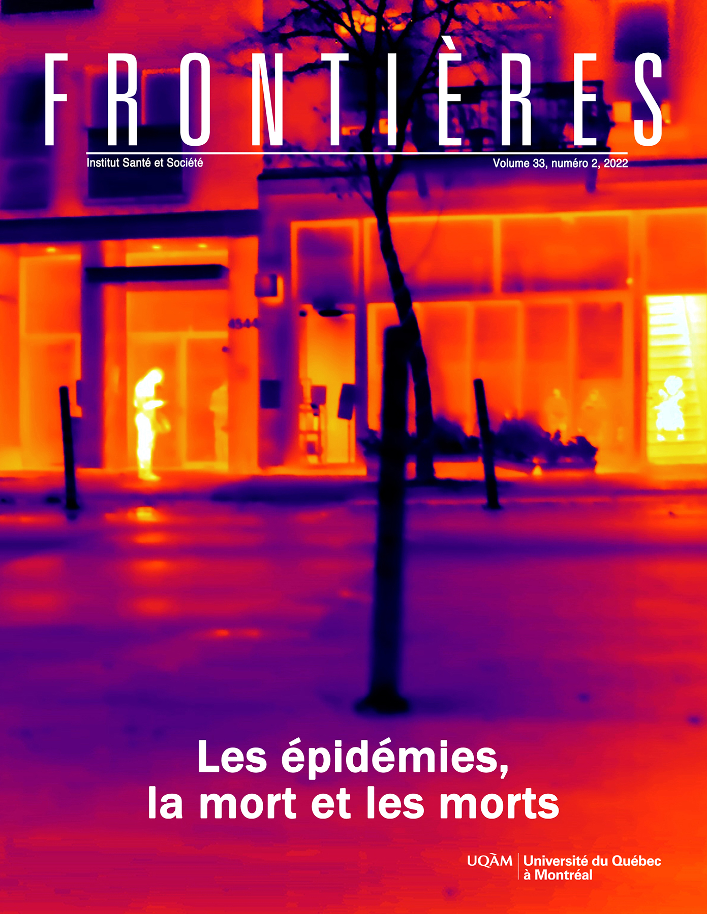 Couverture de Les épidémies, la mort et les morts, Volume 33, numéro 2, 2022, Frontières