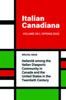 Couverture du numéro 'Italianità among the Italian Diasporic Community in Canada and the United States in the Twentieth Century' de la revue 'Italian Canadiana'